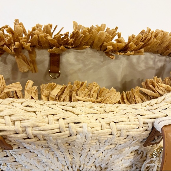 Spartina 449 Bag Womens Straw Fringe Tote Palmetto Leather Straps Beach Resort - Picture 16 of 16